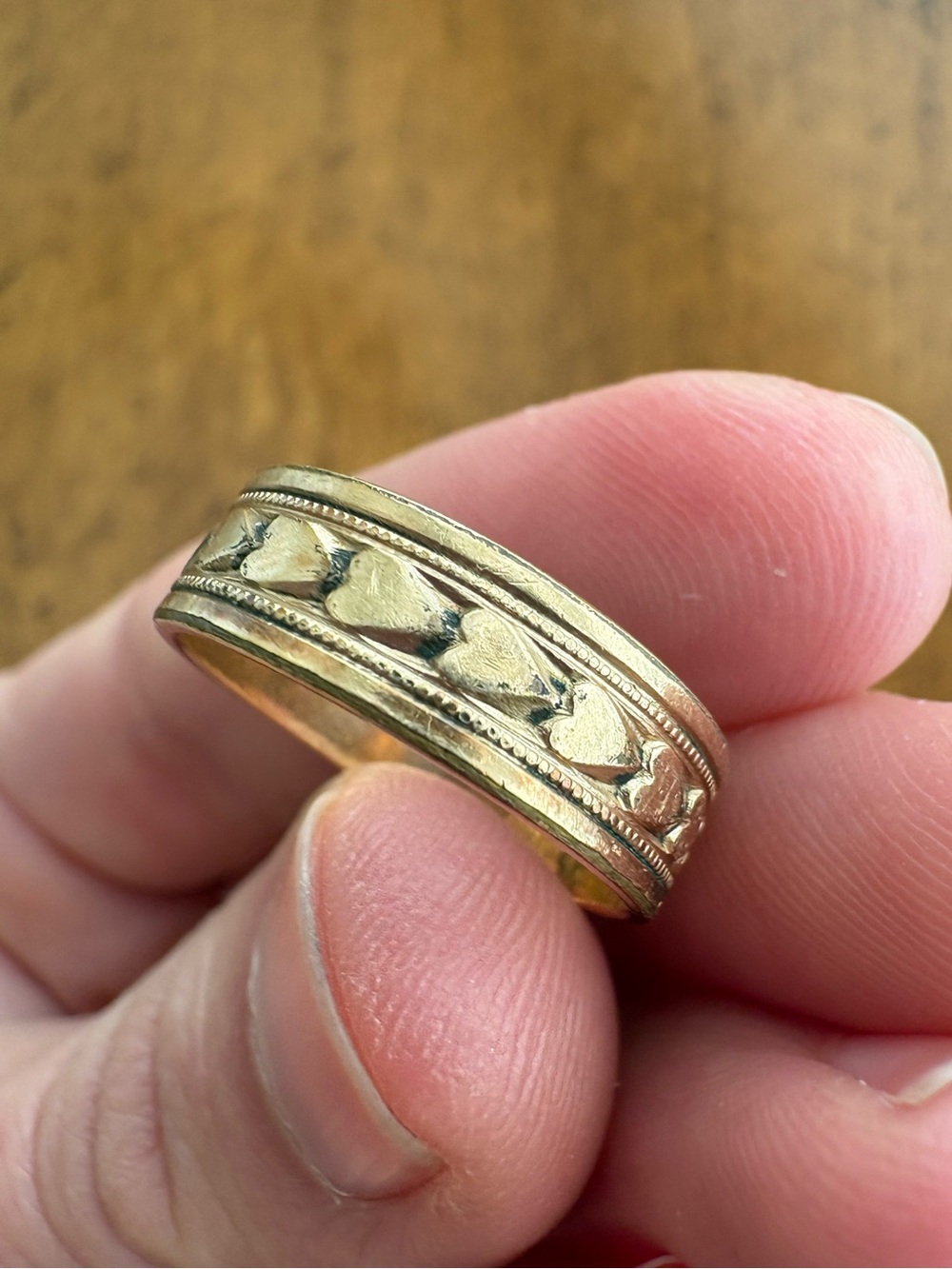 Vintage 14K yellow gold tone R.G.P. Heart Wedding eternity Band Ring 6 3/4 6.75 - Picture 8 of 16